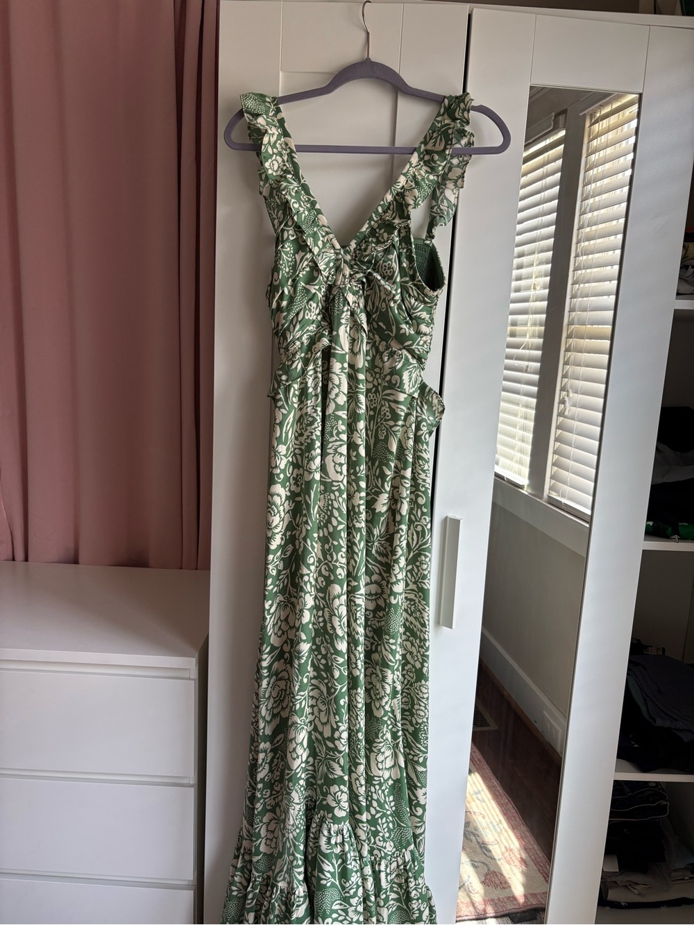 Heartloom Green and Cream Floral Maxi Dress with Ruffle Straps
